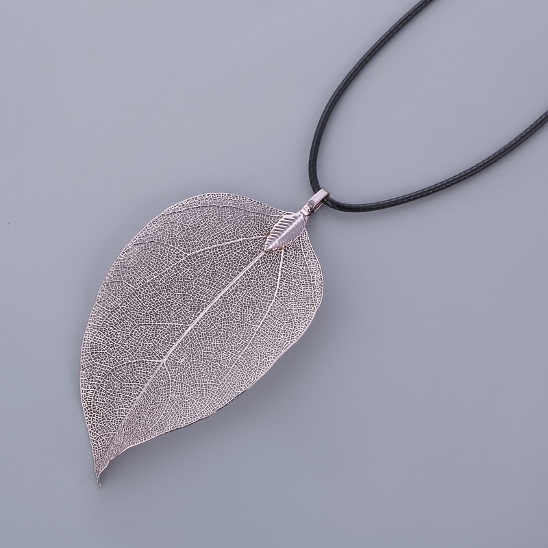 Real Leaf Choker Necklace For Women Natural Filigree Pendant Jewelry 6