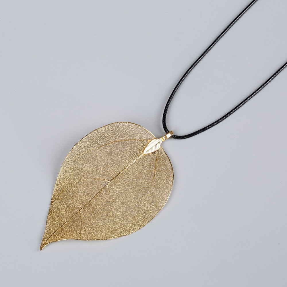 Real Leaf Choker Necklace For Women Natural Filigree Pendant Jewelry 8