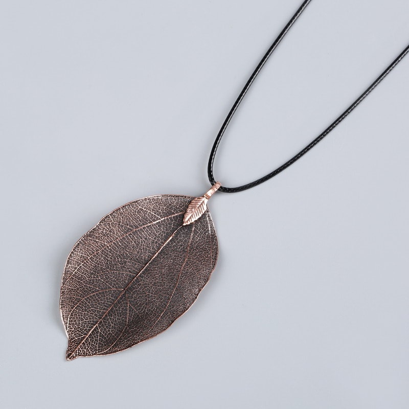 Real Leaf Choker Necklace For Women Natural Filigree Pendant Jewelry 14