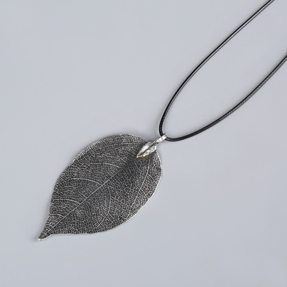 Real Leaf Choker Necklace For Women Natural Filigree Pendant Jewelry 16