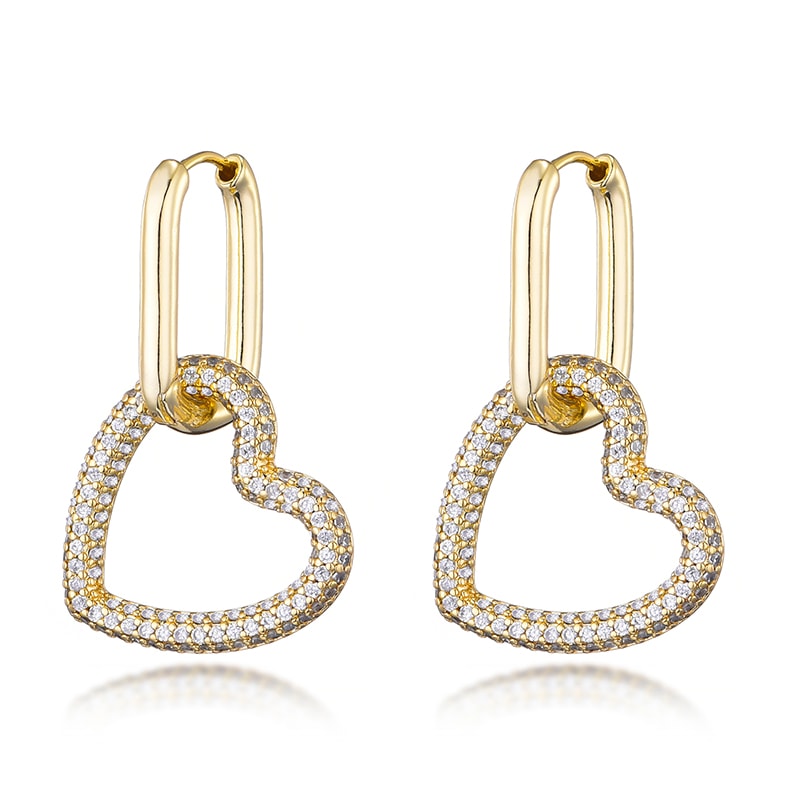 Elegant Heart Charm Hoop Earrings with Zircon Crystals