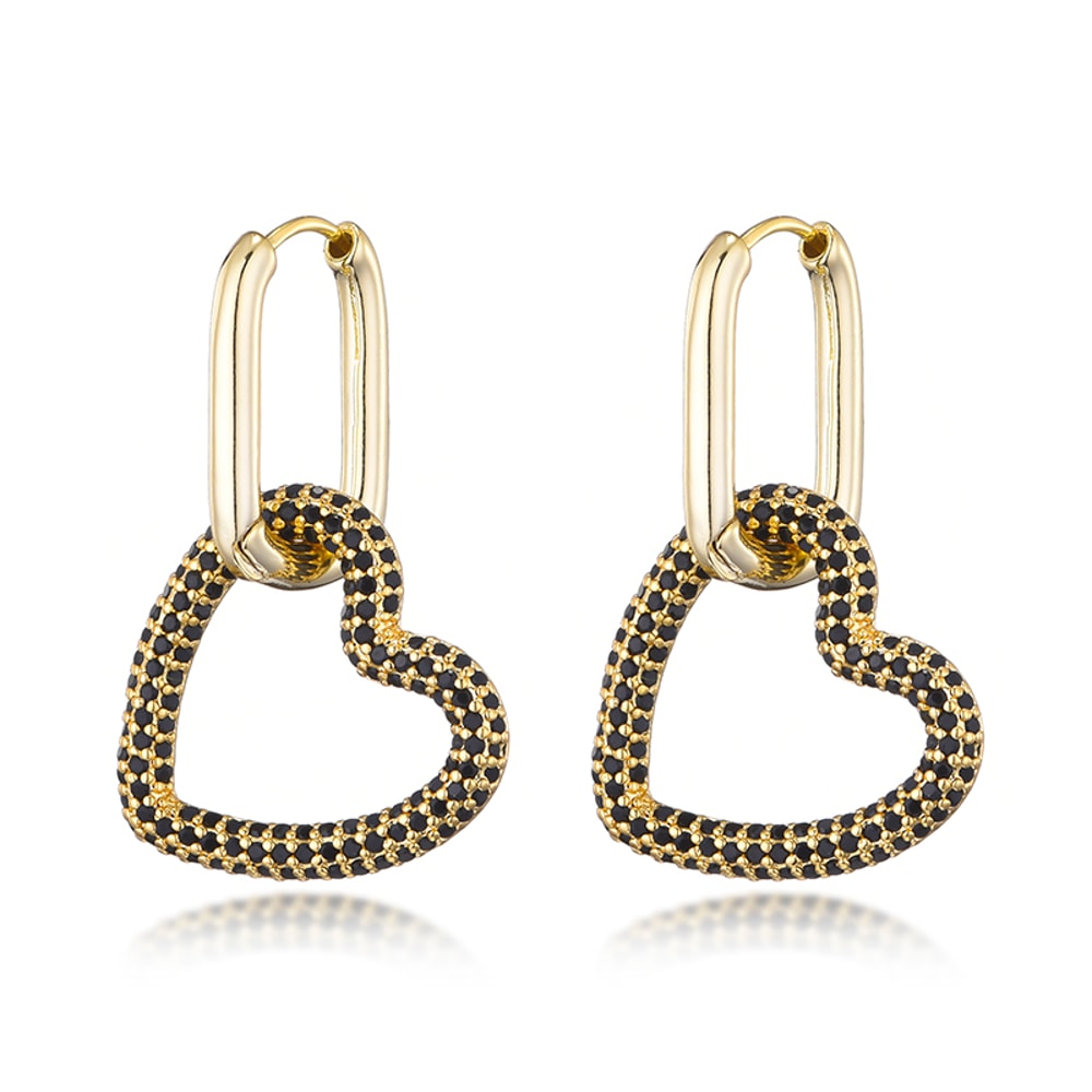 Elegant Heart Charm Hoop Earrings with Zircon Crystals