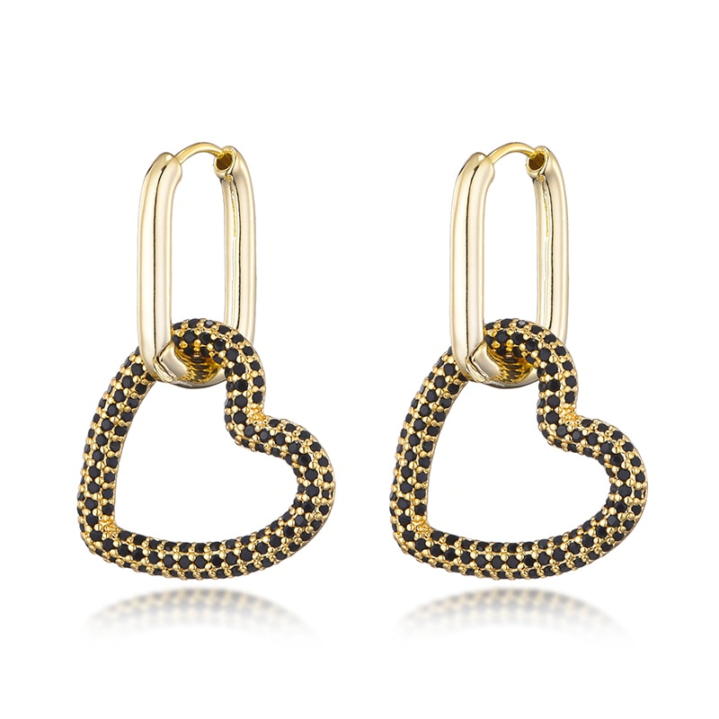 Elegant Heart Charm Hoop Earrings with Zircon Crystals