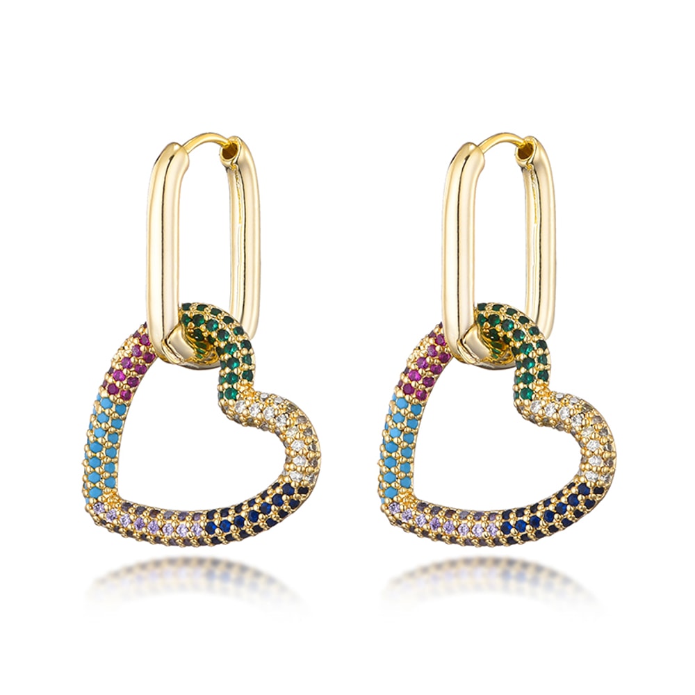 Elegant Heart Charm Hoop Earrings with Zircon Crystals