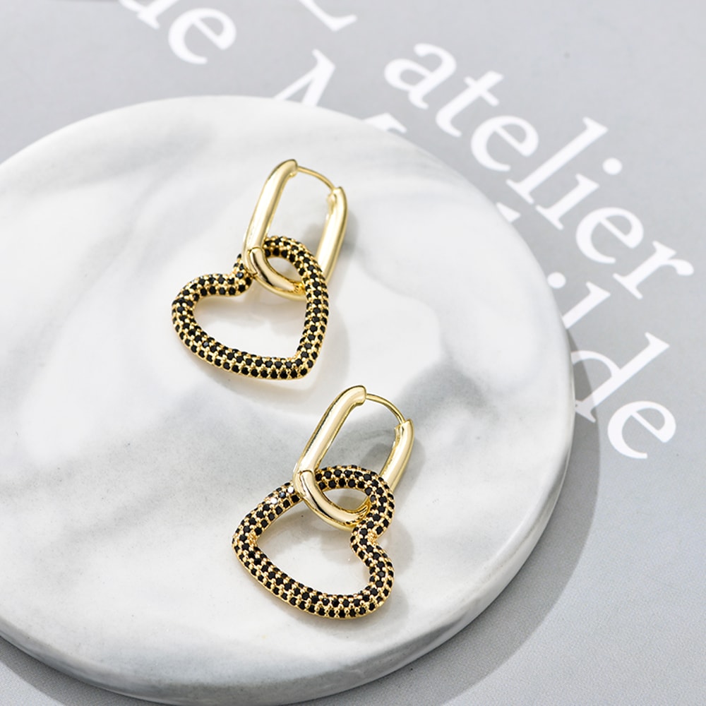 Elegant Heart Charm Hoop Earrings with Zircon Crystals