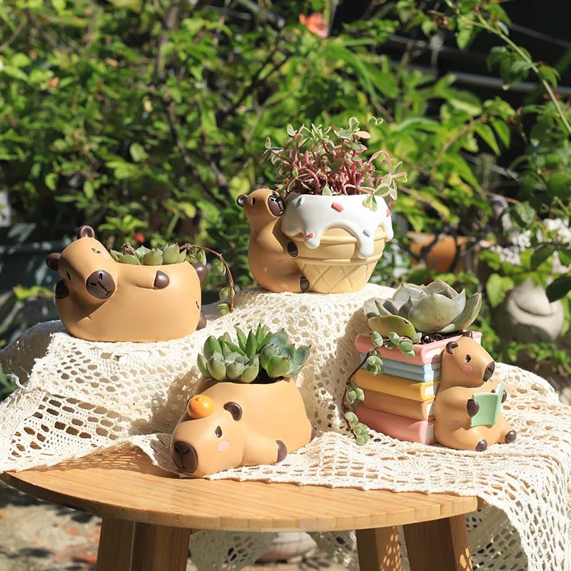 Capybara Succulent Planter Mini Resin Animal Flower Pot For Desk Decor 0