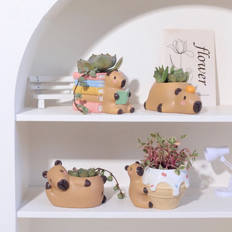 Capybara Succulent Planter Mini Resin Animal Flower Pot For Desk Decor 4