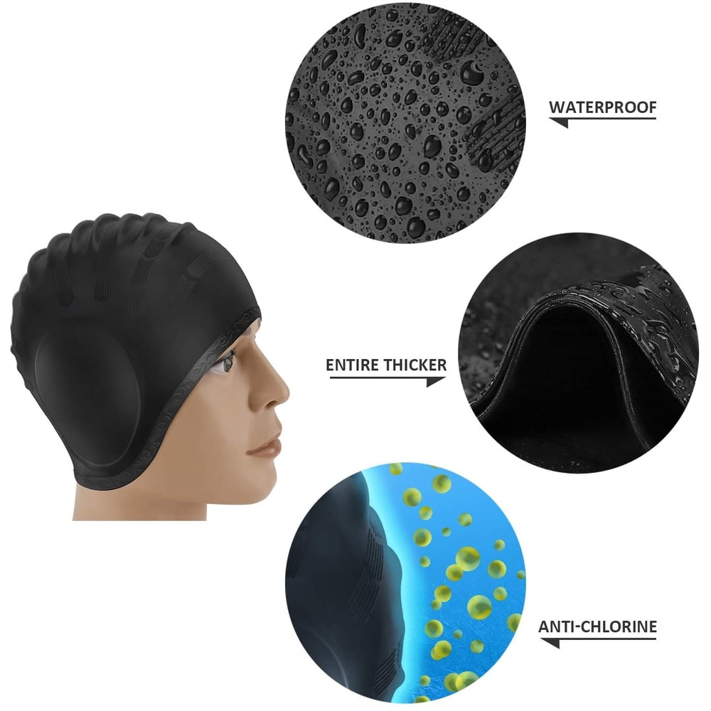 Silicone Waterproof Swim Cap With Ear Protection For Long Hair Men Women 3
