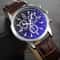 Men's Quartz Watch Blue Dial Waterproof Business Casual Leather Strap Watch