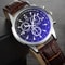 Men's Quartz Watch Blue Dial Waterproof Business Casual Leather Strap Watch