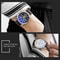Men's Quartz Watch Blue Dial Waterproof Business Casual Leather Strap Watch