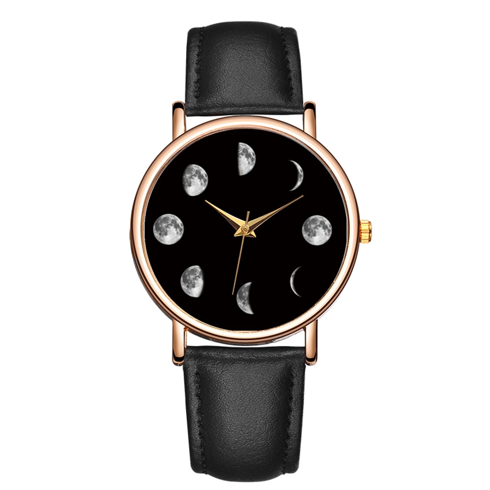 Moon Phase Quartz Watch for Women Elegant Minimalist Wristwatch with Lunar Dial