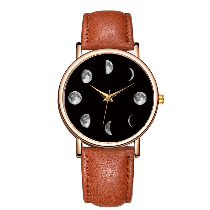 Moon Phase Quartz Watch for Women Elegant Minimalist Wristwatch with Lunar Dial