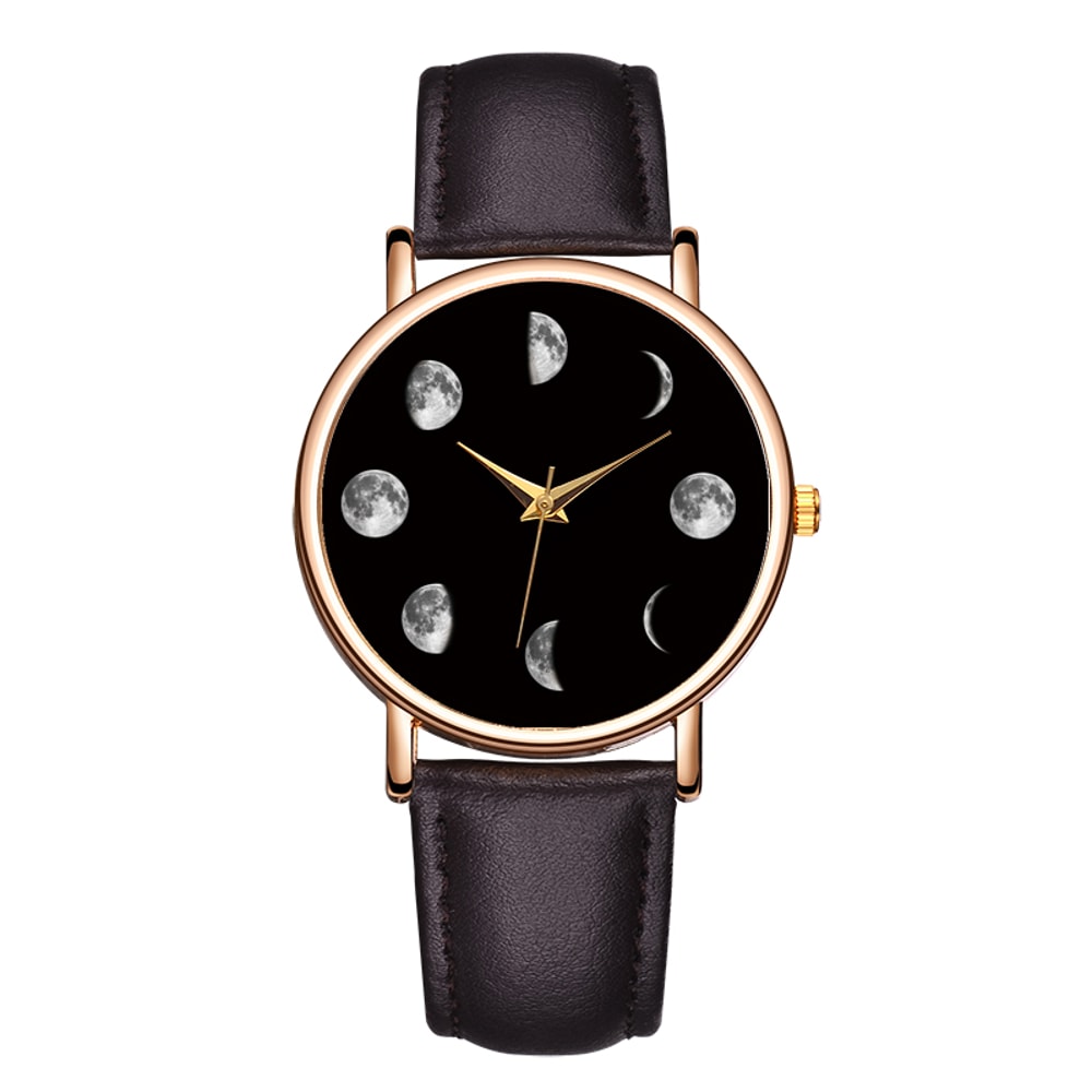 Moon Phase Quartz Watch for Women Elegant Minimalist Wristwatch with Lunar Dial