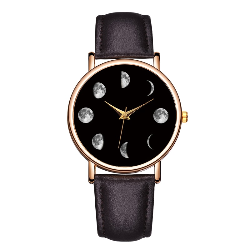 Moon Phase Quartz Watch for Women Elegant Minimalist Wristwatch with Lunar Dial