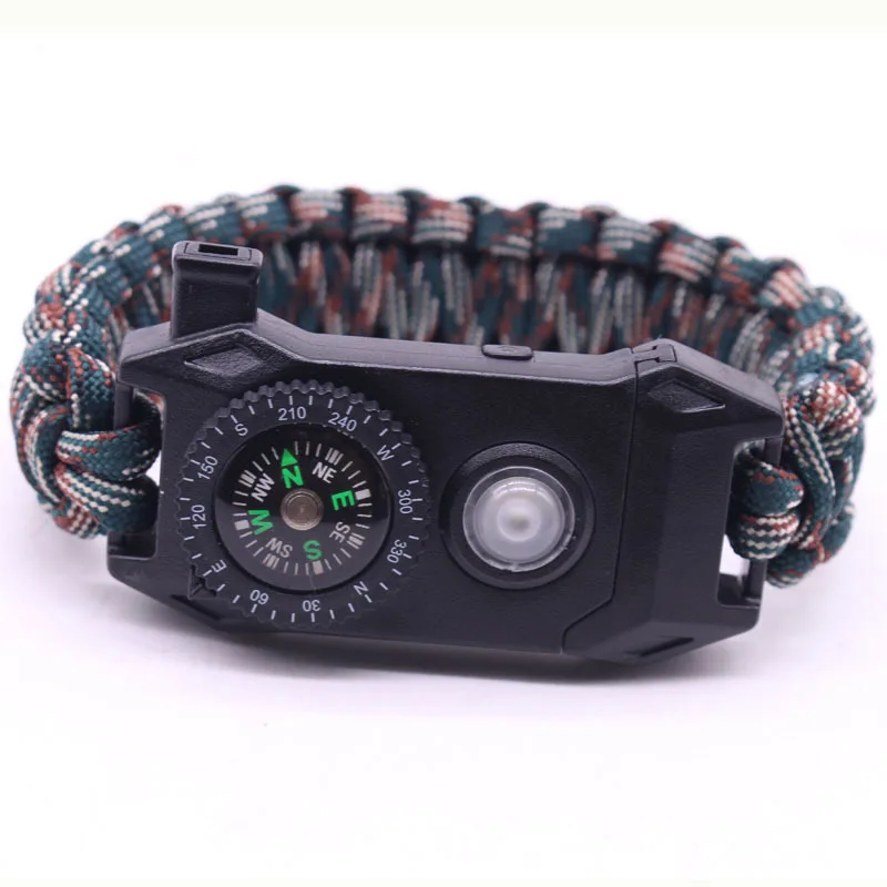 Outdoor Survival SOS Bracelet With LED Light Compass Whistle For Emergency Hiking Gear 1