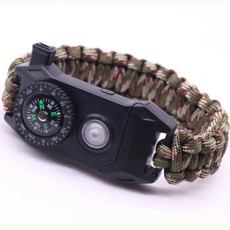 Outdoor Survival SOS Bracelet With LED Light Compass Whistle For Emergency Hiking Gear 2