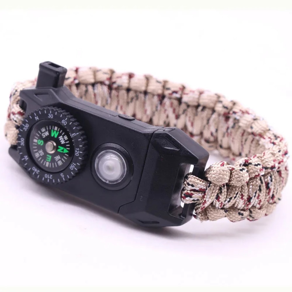 Outdoor Survival SOS Bracelet With LED Light Compass Whistle For Emergency Hiking Gear 3
