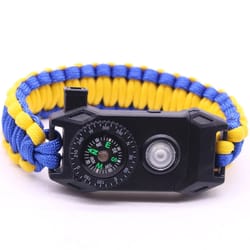 outdoor survival sos bracelet with led light compass & whistle for emergency hiking gear