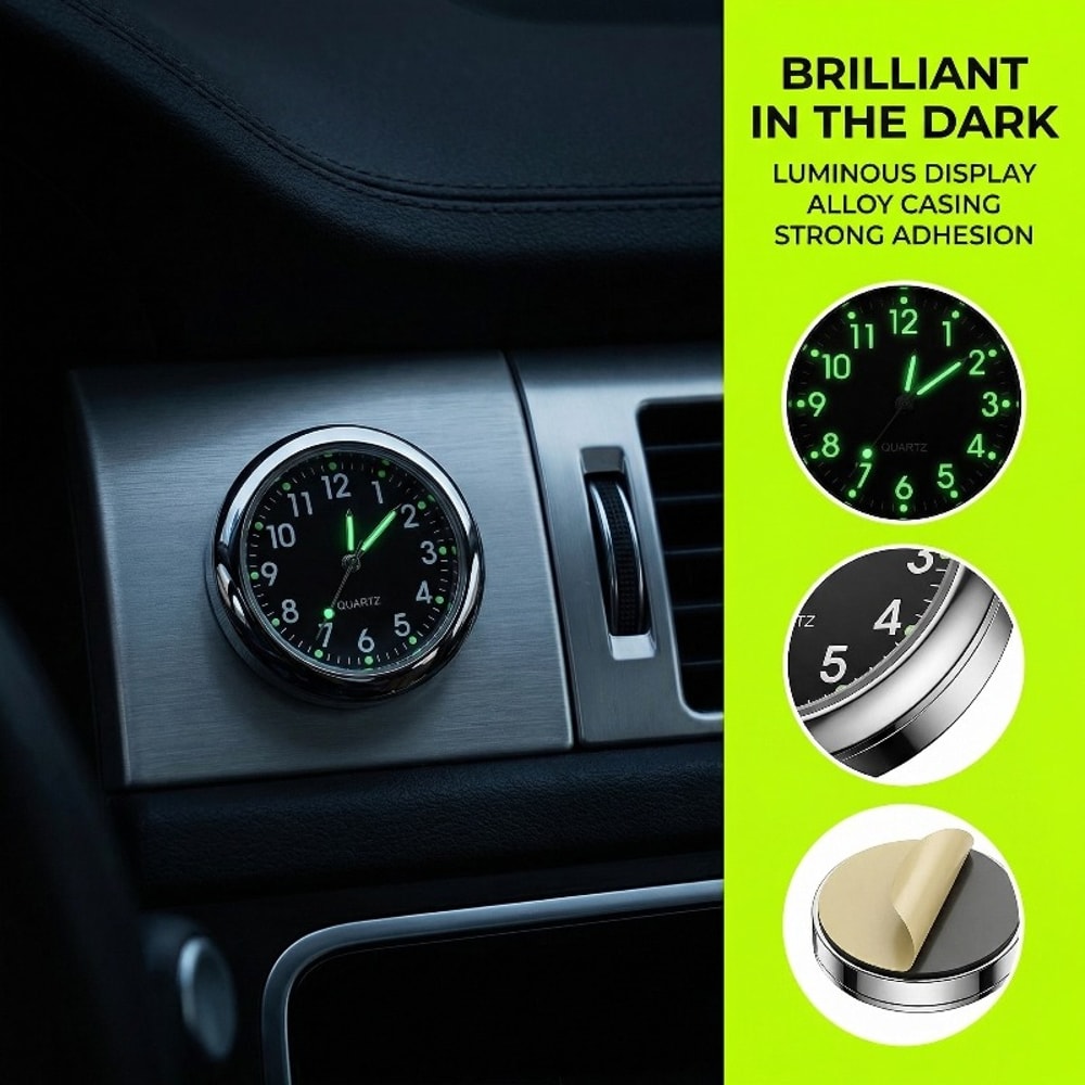 Mini Luminous Car Dashboard Clock Stick On Quartz Auto Timer