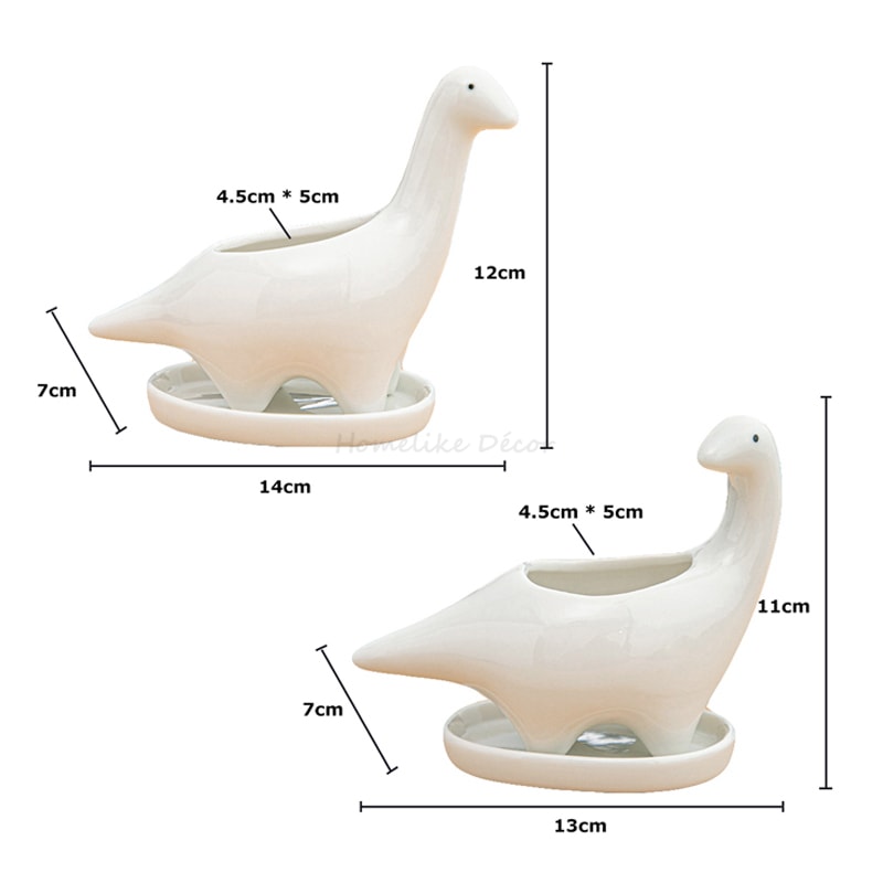 White Ceramic Dinosaur Succulent Planter Pot with Tray Cute Desk Decor