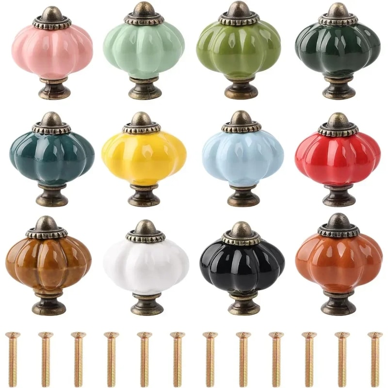 Ceramic Pumpkin Cabinet Knobs Decorative Kitchen Drawer Pulls For Cabinets Dressers 0