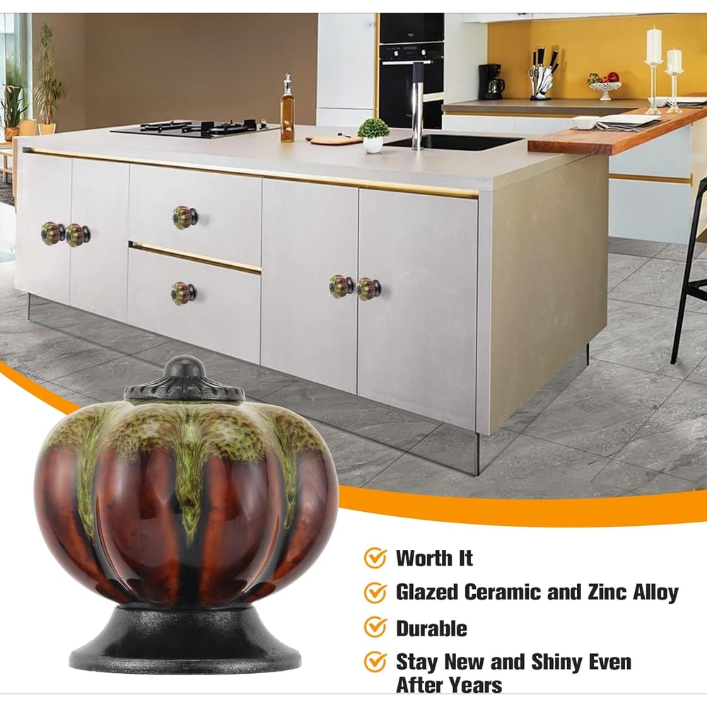 Antique Pumpkin Ceramic Cabinet Knobs Vintage Drawer Pulls For Kitchen Furniture 4