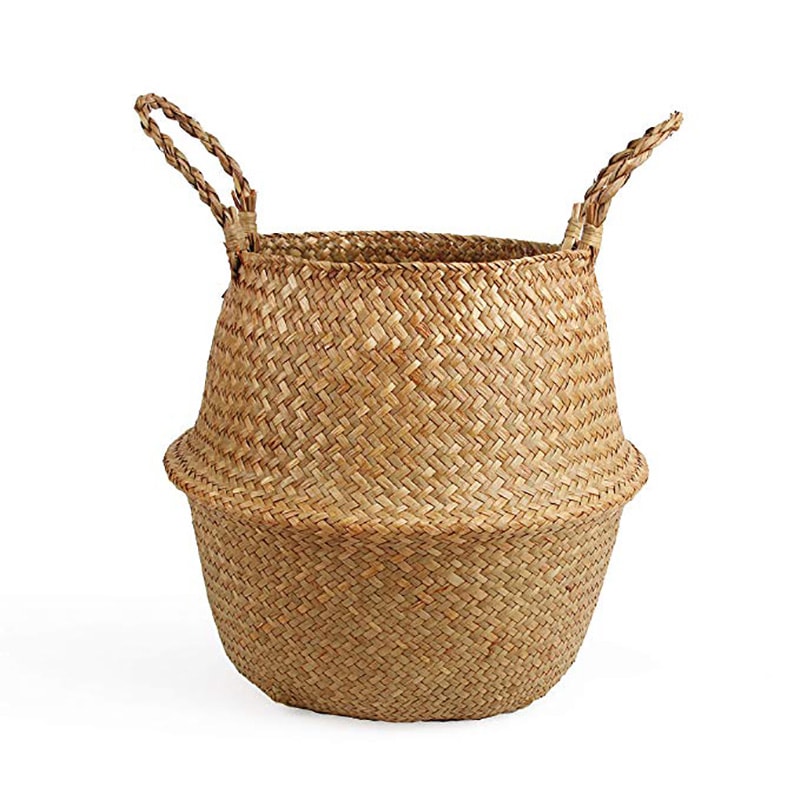 Handwoven Seagrass Storage Basket Hanging Planter with Foldable Laundry Design