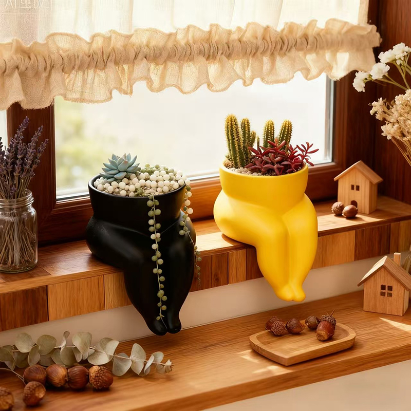 Creative Sitting Planter Pot Cute Fat Leg Flowerpot Decorative Indoor Outdoor Garden Decor 0