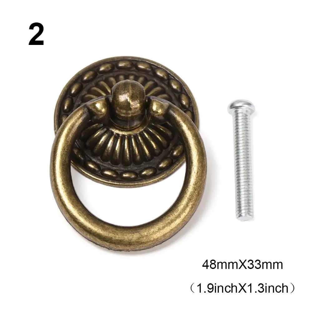 Vintage Copper Cabinet Knob Retro Ring Drawer Pull For Kitchen Wardrobe Doors 6