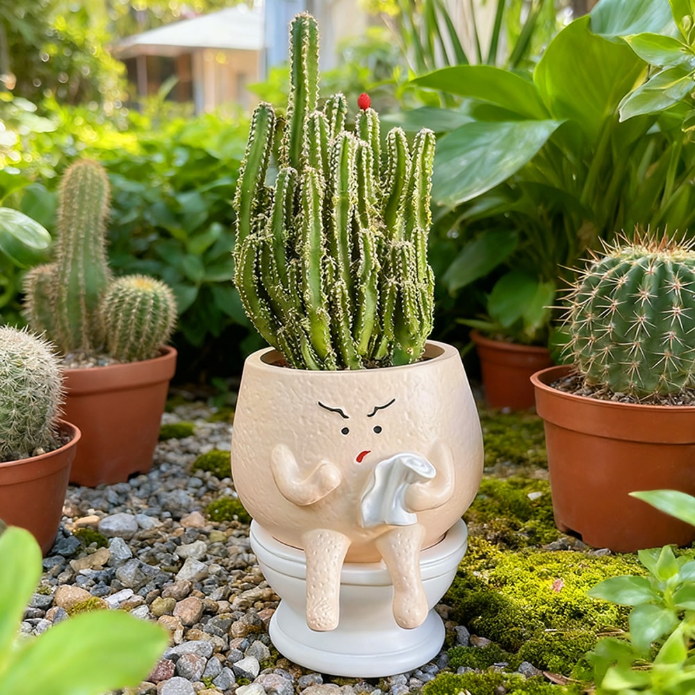 Funny Toilet Succulent Planter Cute Desk Plant Pot Decor 4