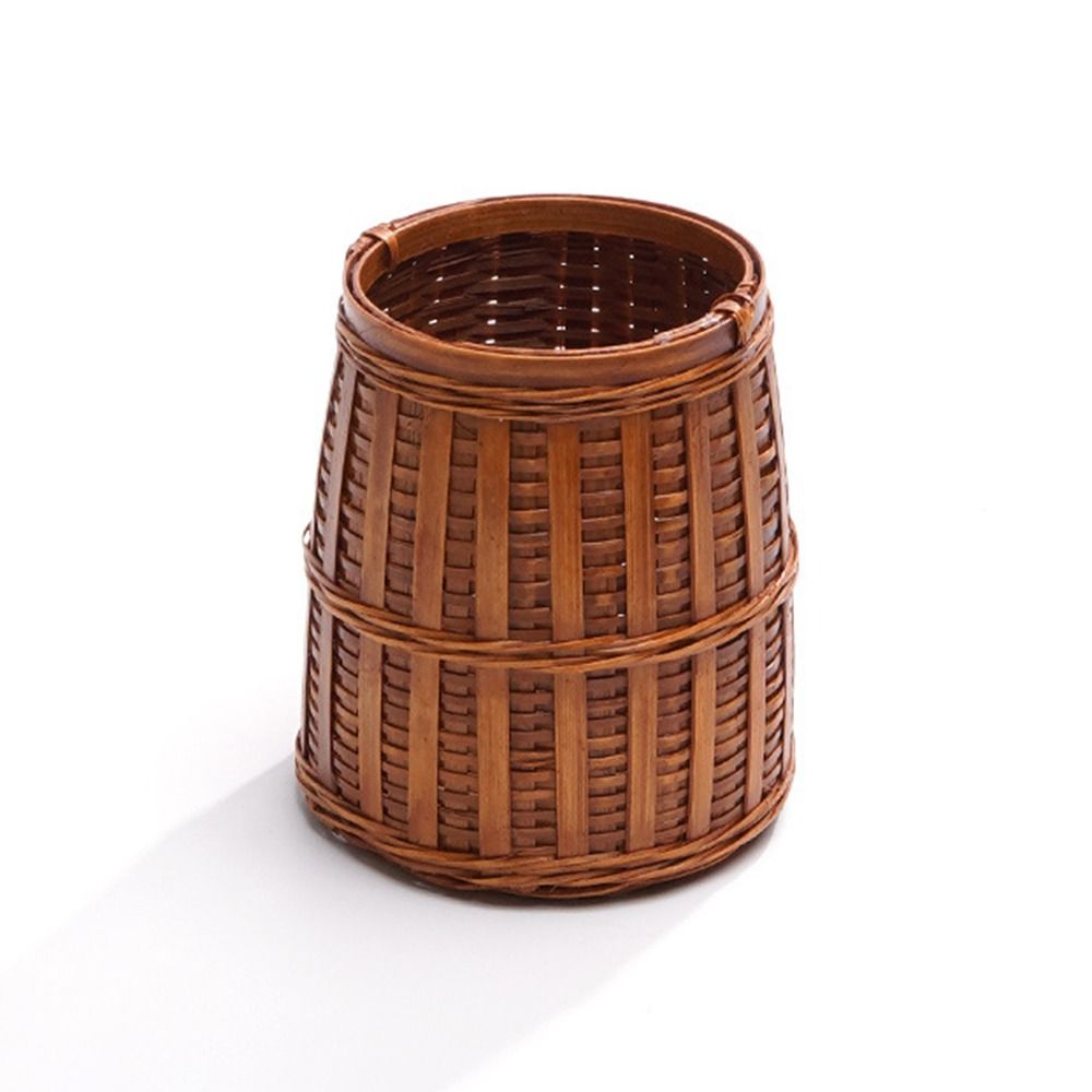 Handwoven Bamboo Desk Organizer Basket Natural Pencil Holder Storage 0