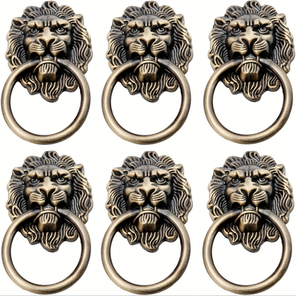 Vintage Lion Head Ring Drawer Pull Handles Antique Furniture Hardware 2