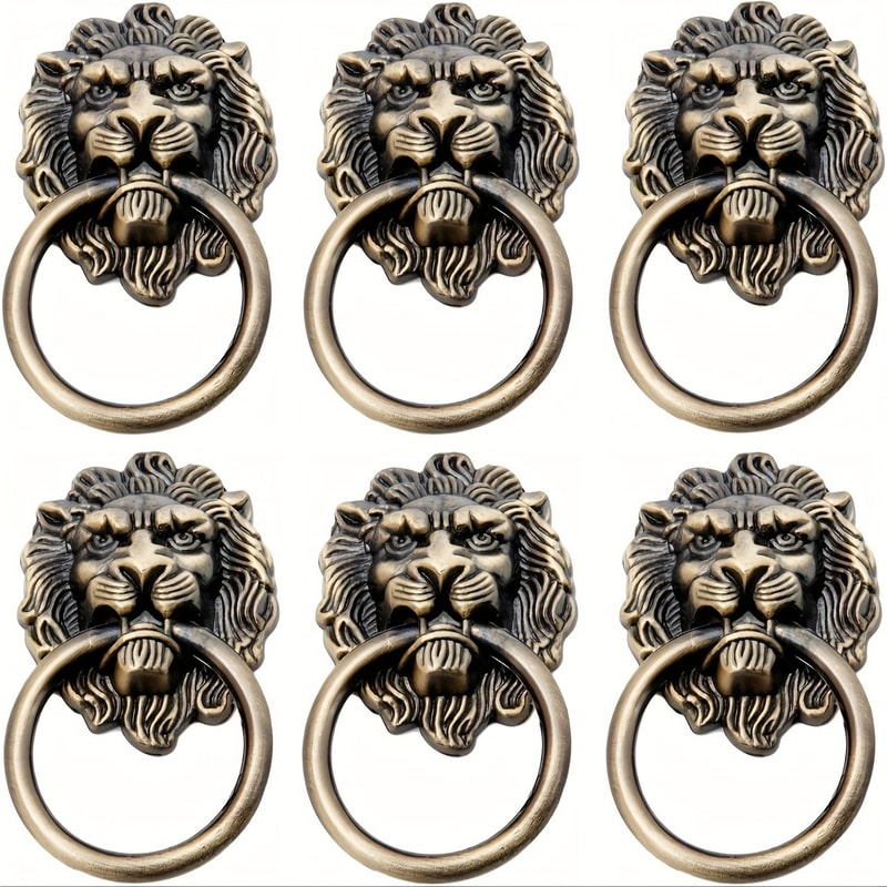 Vintage Lion Head Ring Drawer Pull Handles Antique Furniture Hardware 2