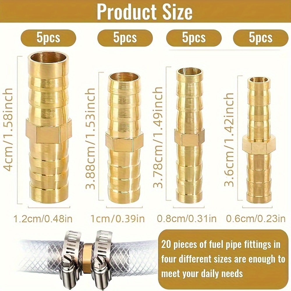 Brass Hose Connector Set Leak Proof Universal Barb Adapter for Air Water & Fuel