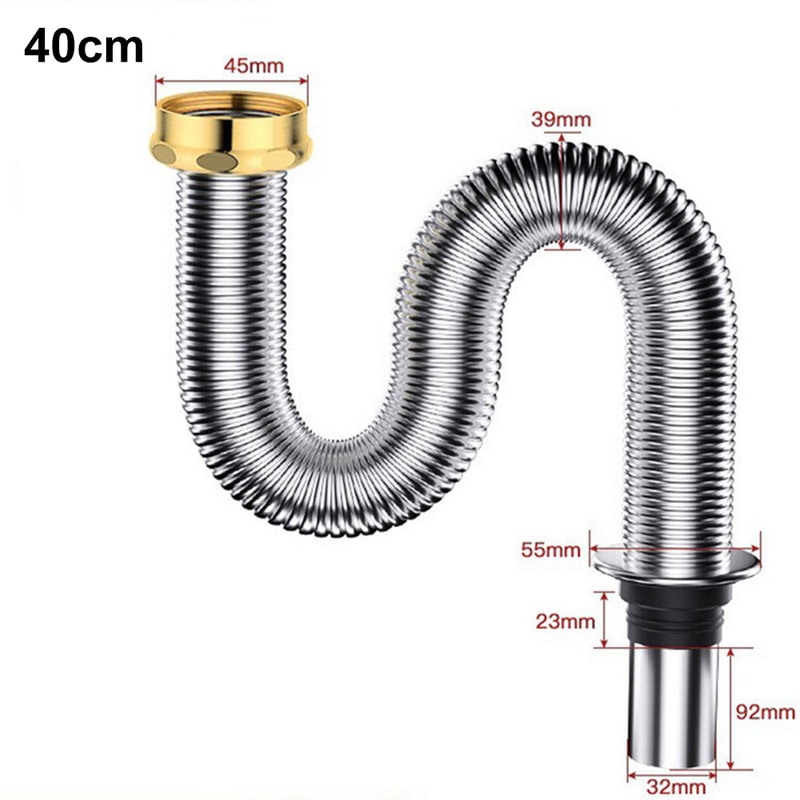 Flexible Stainless Steel Sink Drain Hose Adjustable Kitchen Bathroom Siphon Pipe