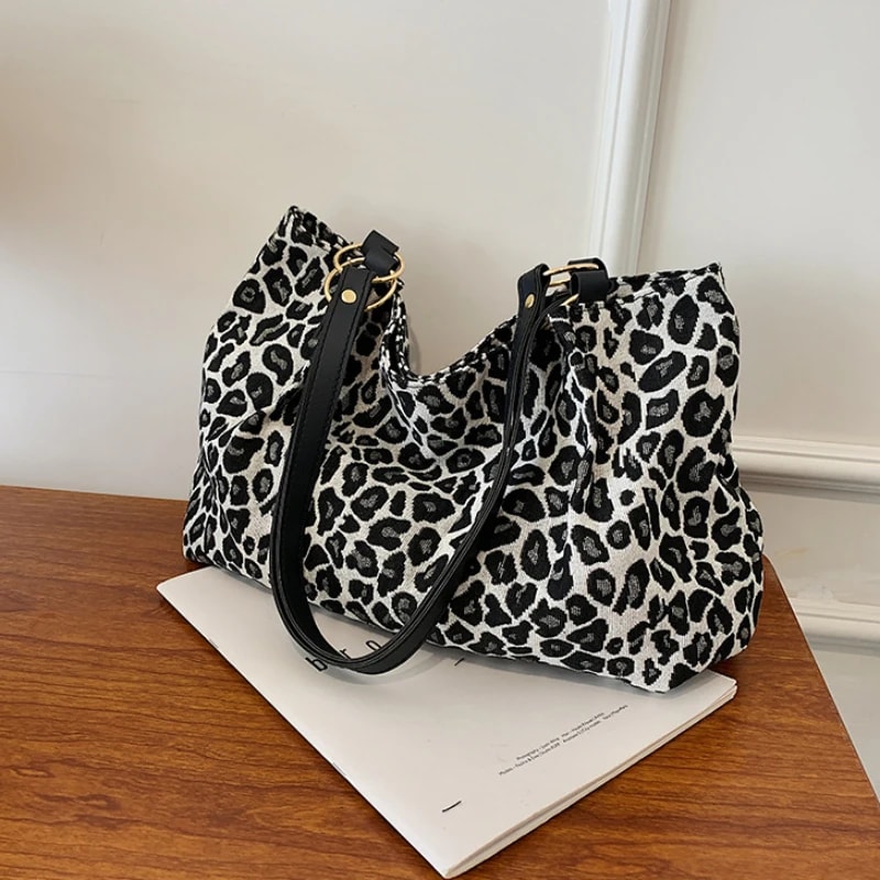 Leopard Print Canvas Tote Bag Large Capacity Shoulder Handbag For Travel And Shopping 7