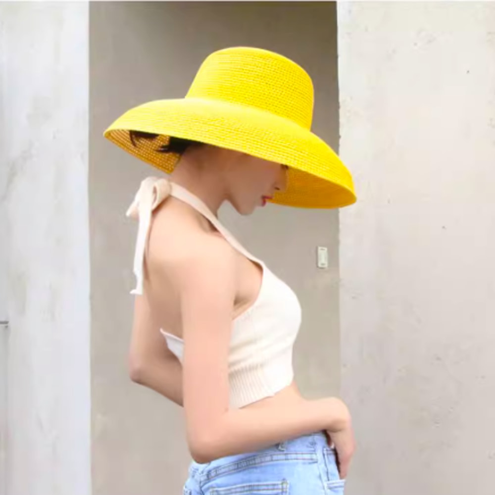 Vintage Wide Brim Straw Sun Hat for Women Beach Holiday Hepburn Style