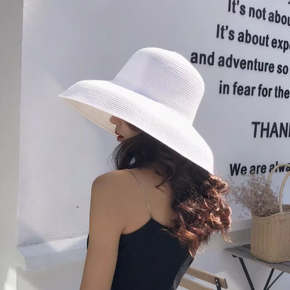 Vintage Wide Brim Straw Sun Hat for Women Beach Holiday Hepburn Style