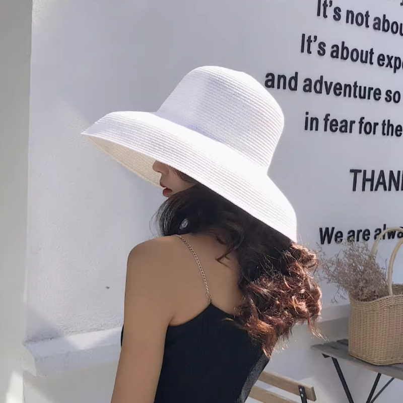 Vintage Wide Brim Straw Sun Hat for Women Beach Holiday Hepburn Style