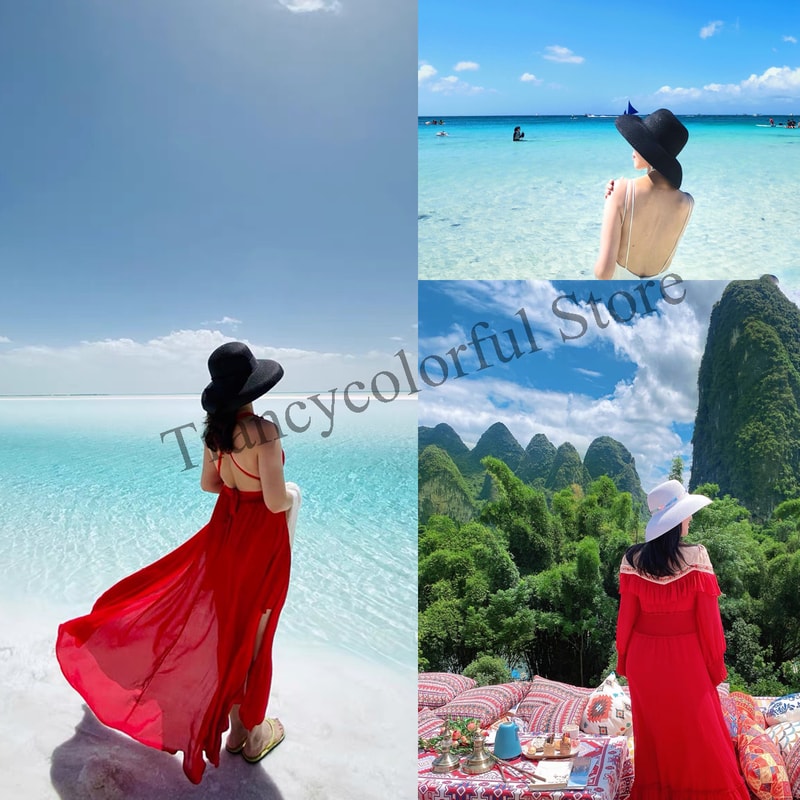 Vintage Wide Brim Straw Sun Hat for Women Beach Holiday Hepburn Style