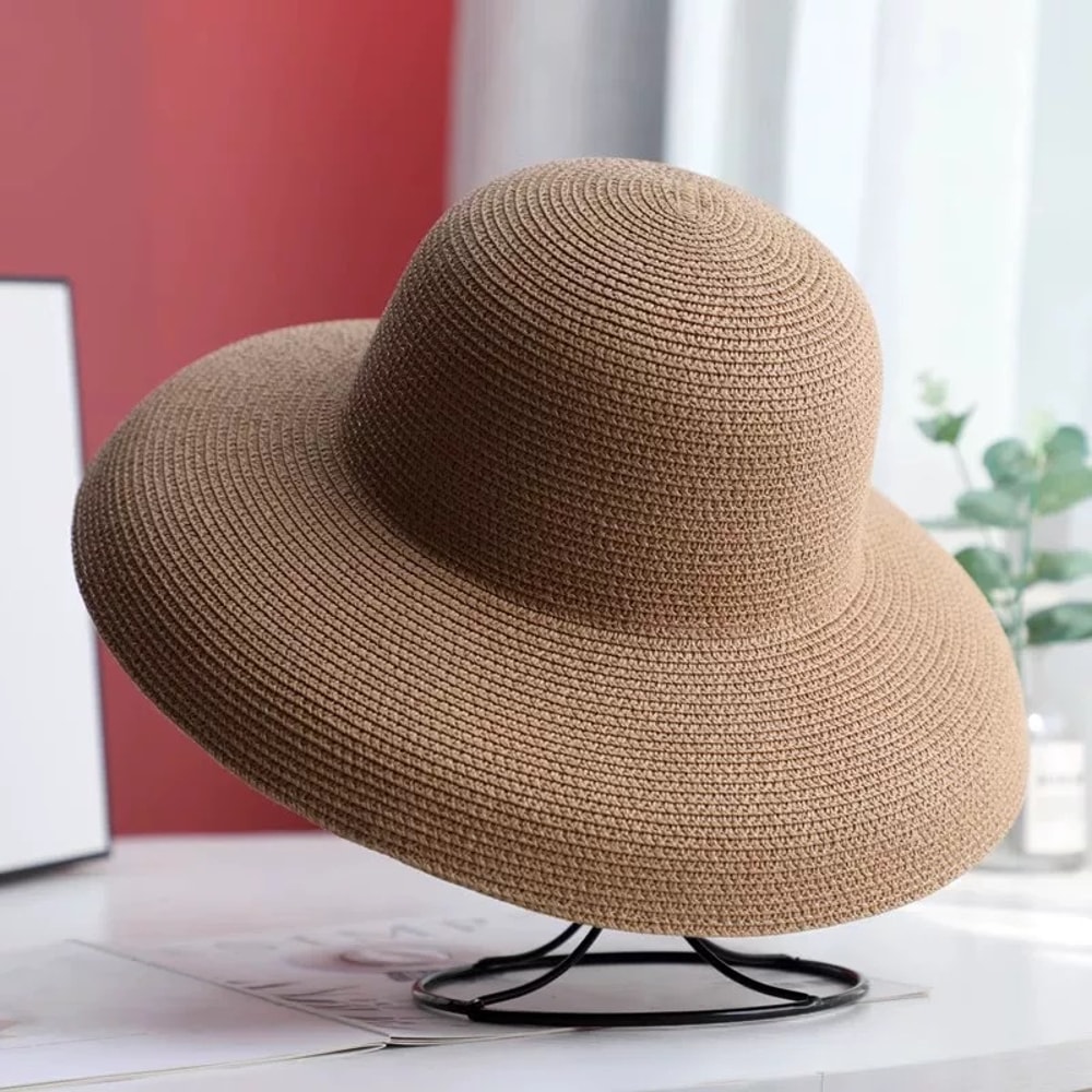 Vintage Wide Brim Straw Sun Hat for Women Beach Holiday Hepburn Style