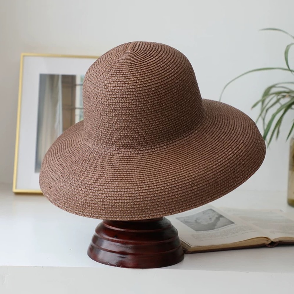 Vintage Wide Brim Straw Sun Hat for Women Beach Holiday Hepburn Style