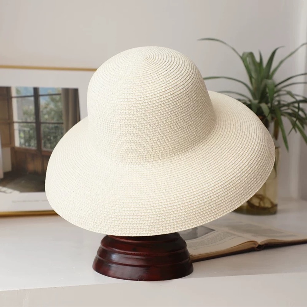 Vintage Wide Brim Straw Sun Hat for Women Beach Holiday Hepburn Style