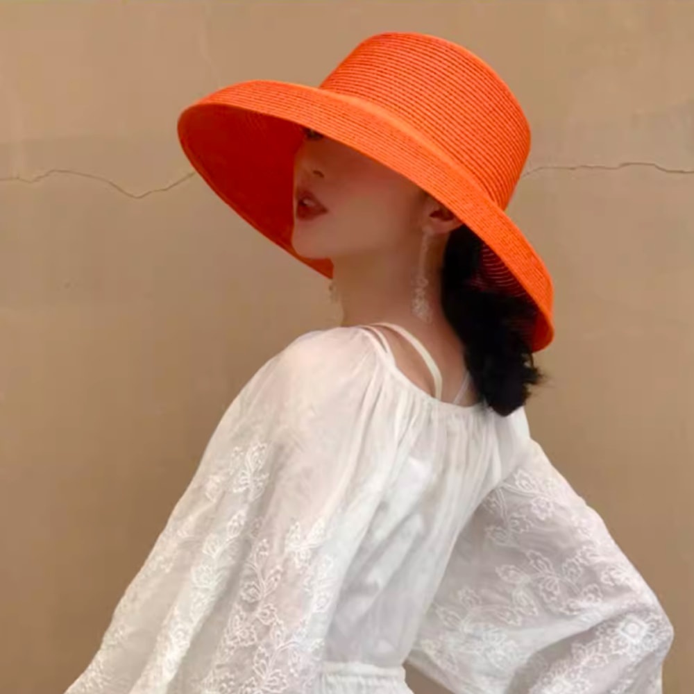Vintage Wide Brim Straw Sun Hat for Women Beach Holiday Hepburn Style