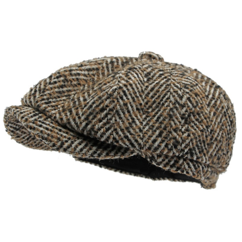 Classic Striped Wool Beret Hat Adjustable Unisex Flat Cap for Autumn Winter Style