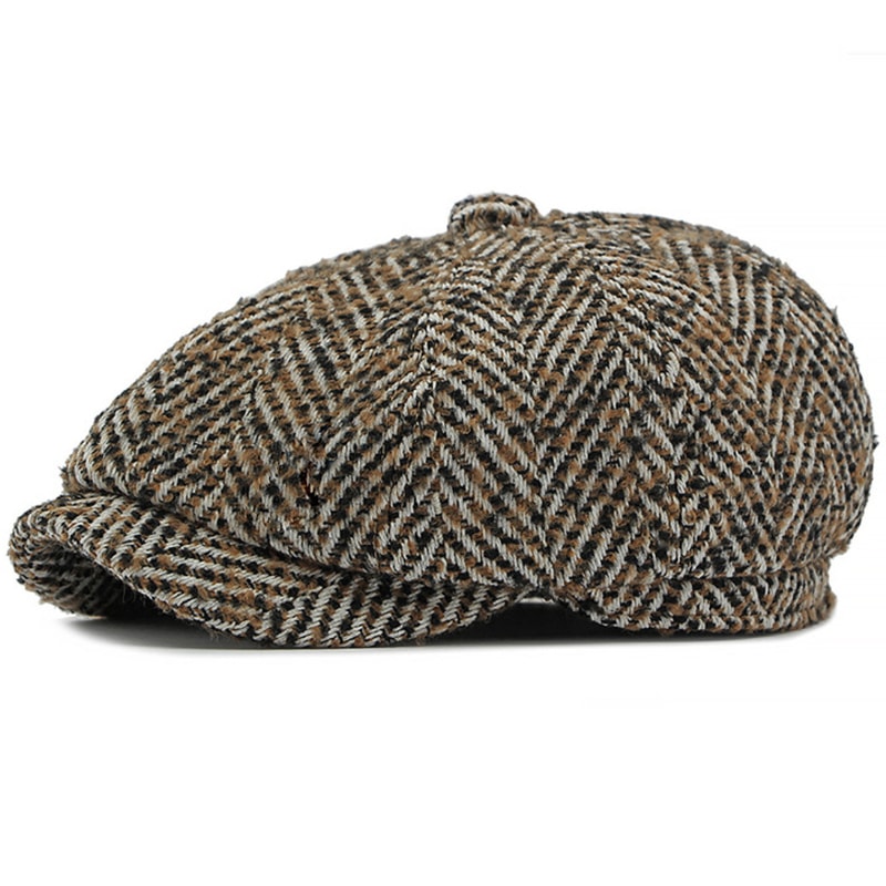 Classic Striped Wool Beret Hat Adjustable Unisex Flat Cap for Autumn Winter Style