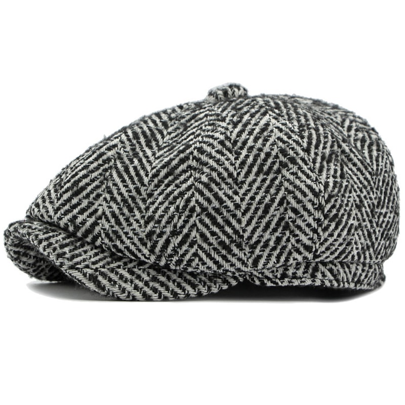 Classic Striped Wool Beret Hat Adjustable Unisex Flat Cap for Autumn Winter Style