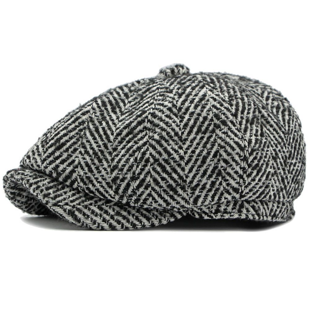 Classic Striped Wool Beret Hat Adjustable Unisex Flat Cap for Autumn Winter Style