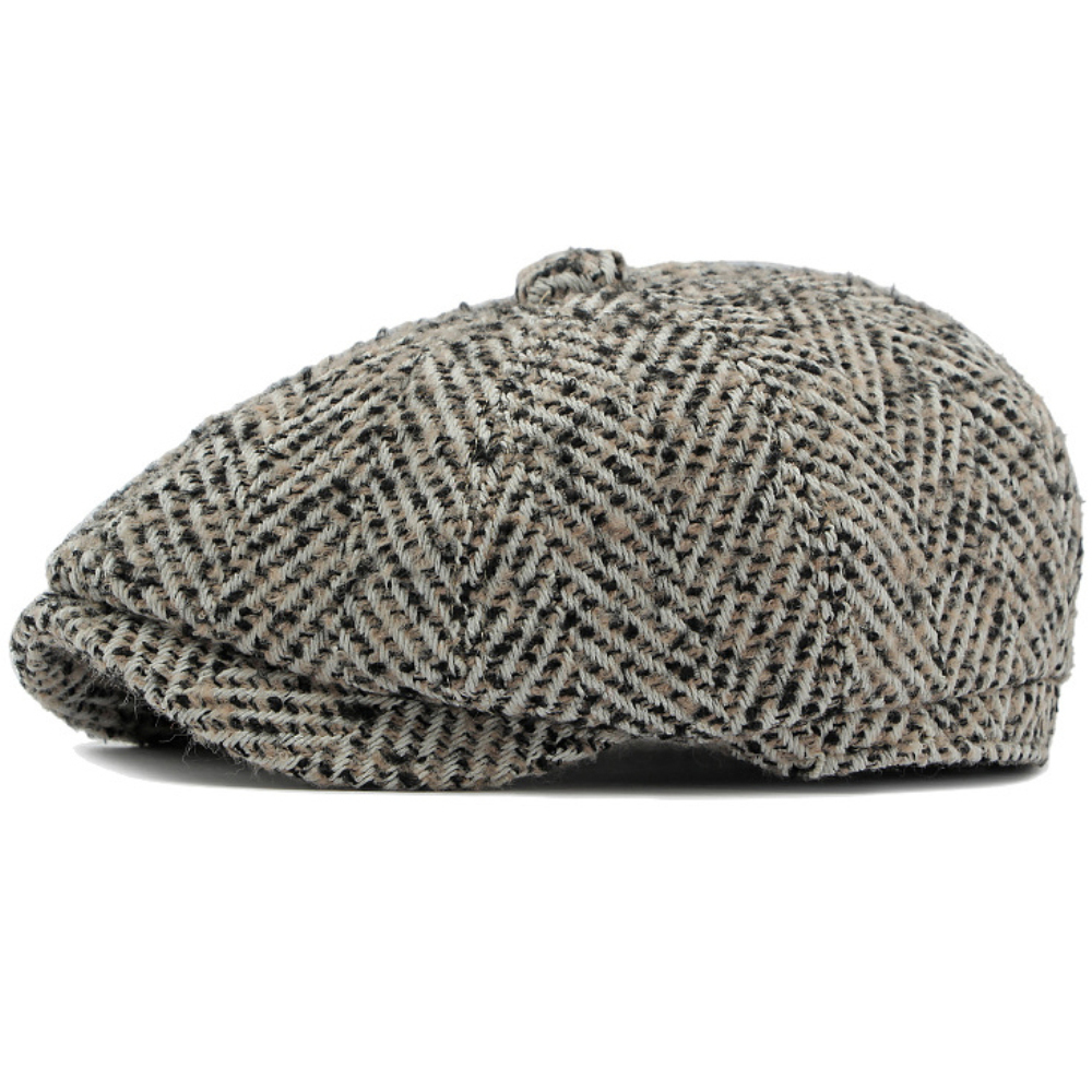 Classic Striped Wool Beret Hat Adjustable Unisex Flat Cap for Autumn Winter Style